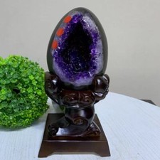 3.19LB A+ Natural Rare Uruguayan amethyst dragon egg cave decoration + base