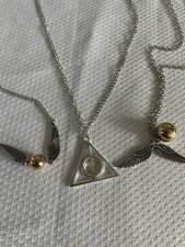 Harry Potter Deathly Hallows, Golden Snitch Necklaces and Bracelet 3 piece set