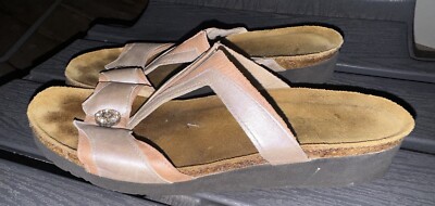 Women’s NAOT 40 US Slip On Peach Pink Silver Strap Sandals Gems