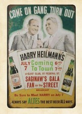 COME ON GANG, TURN OUT HARRY HEILMANN'S BEER metal tin sign beach home decor