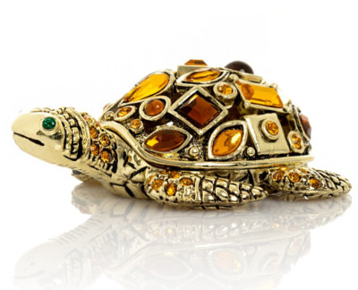 Keren Kopal Golden Turtle Hand made Trinket box Decorated with Austrian Crystals