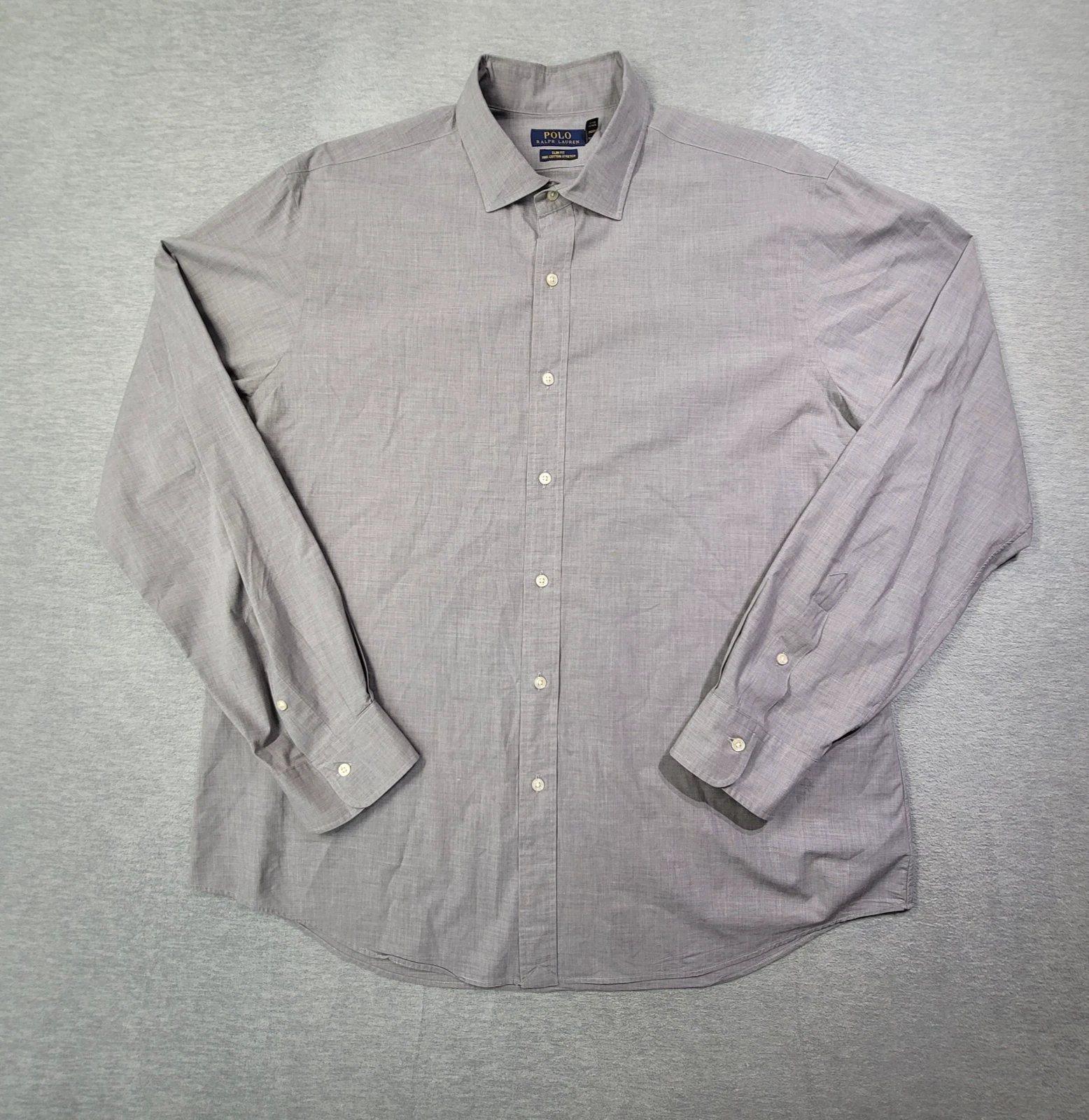Polo Ralph Lauren Shirt Mens 2XL Gray Solid Slim Fit Stretch Button Up Casual