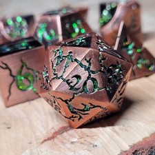      Cracked Copper w/Green  Metal DnD Dice Set  Dungeons Dragons RPG