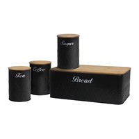Brotkasten Vorratsdosen 4Er-Set Schwarz Metall Kaffeedose Teedose Zuckerdose Neu
