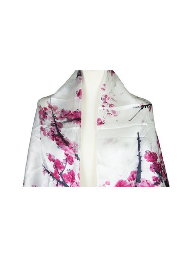 Pink Floral Mulberry Satin Silk Stole Women Square Scarf - Picture 4 of 5
