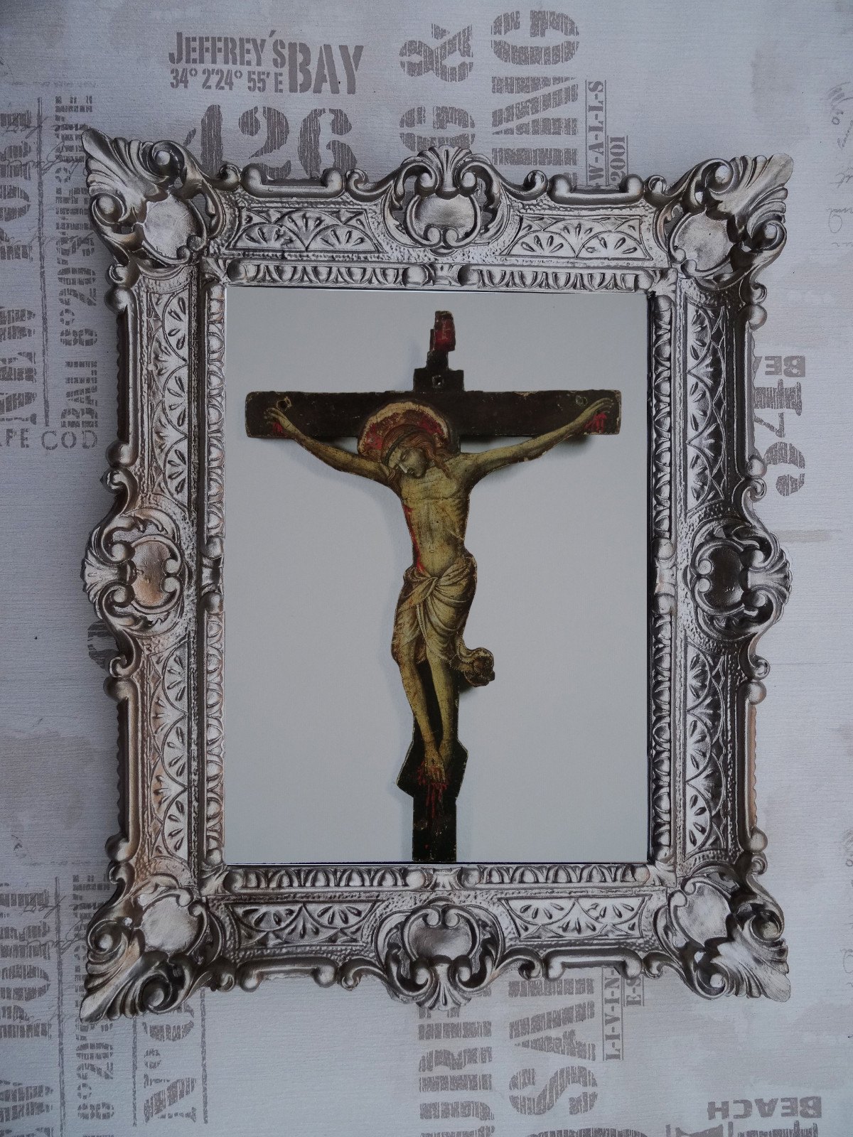Tableau Religieux Baroque Jésus Marie : Icône Reproduction Avec Cadre 56x46cm