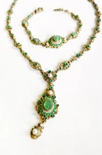 RaRe Victorian Emerald Cabs AUSTRO HUNGARIAN EMPIRE Pearl seeds necklace Set