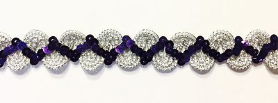 5/8'' Sequin Braided Trim Color: Purple / Silver - Put-up: 12 Continuous Yards