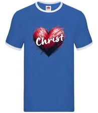 Love Heart Christ - Mens Ringer - Pray Religion Christmas Church Jesus