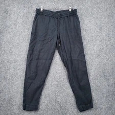 Ann Taylor Loft Pants Womens XS Black Linen Jogger Mid Rise Tapered Drawstring