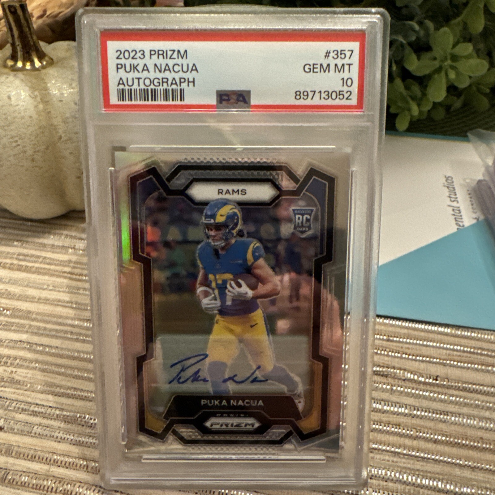 2023 Panini Prizm Silver #357 Puka Nacua RC Rookie Autograph Gem Mint PSA 10