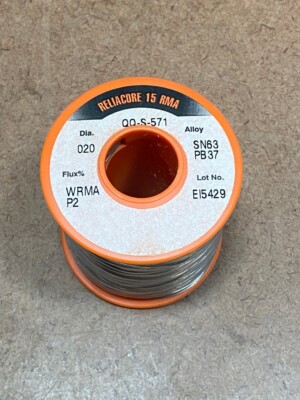 Rosin Solder 63Sn/37Pb P2 .02 dia 1LB ~ ALPHA Reliacore 15 RMA
