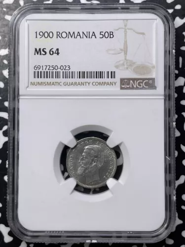 1900 Romania 50 Bani NGC MS64 Lot#G9528 Silver! Choice UNC!