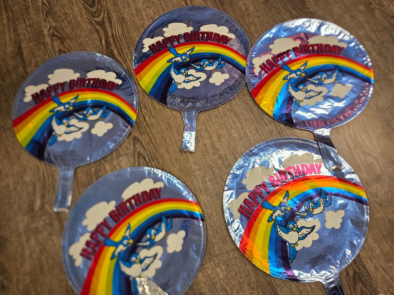 Happy Birthday Bluebirds Rainbow Vintage Mini Small Mylar Balloons Set of 5