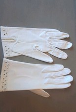 Vintage - Madova Womens Leather Gloves - White w/Scallop Edge - ITALY XSMALL