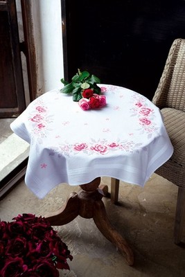 New Vervaco Cross Stitch Kit 0145973 Table Cloth Pink Roses