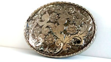 Woman's Western Belt Buckle - Flowers - Silver tone