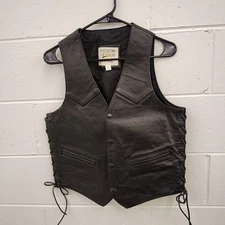 Vtg 1990's Open Road For Wilsons Embossed Black Leather Motorcycle Biker Vest S