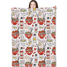 Ramen Noodles Throw Blanket for Adults , 50x60 in, Food Theme Flannel Blanket...
