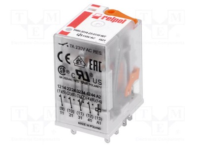 IKontakt max: 6A USpule: 110VAC Relais: elektromagnetisch 4PDT