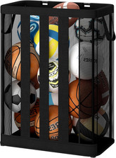 Ball Storage Basket, Wall-Mounted or Freestanding Garage Ball Organizer Holder,