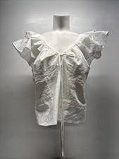 Hill House Zuri Blouse Eyelet Embroidered Short Flutter Sleeve Top White XXL