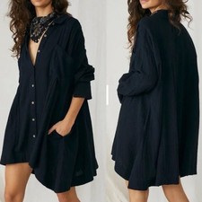 Free People Black The Voyager Shirt Dress SzM BohoChic Whimsical Cottagecore