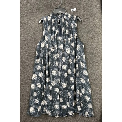 Joie Baltic Print Dress Womens Size M Navy Sleeveless Smocked Neck Casual Flowy