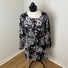 Free People Black Floral Print Long Sleeve A Line Mini Dress Women's Size Medium