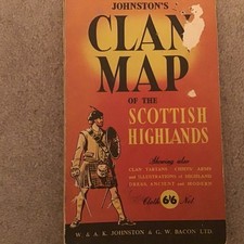 Vintage Johnstons Clan Map Of The Scottish Highlands Circa 1950s