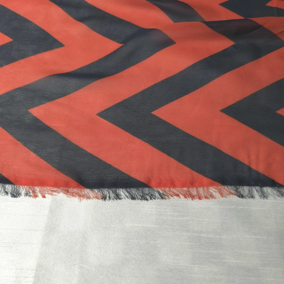Tecido de chiffon Chevron azul marinho e laranja 58" por jarda metade decoração para casa moda - Imagem 2 de 4