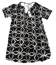 M&S Linen Rich Dress V-Neck Summer Black White Pattern UK14 EU42 New With Tags