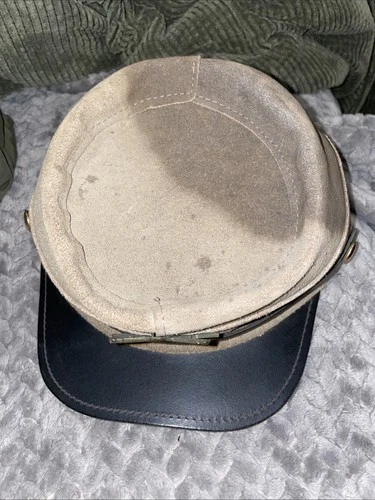 VINTAGE CIVIL WAR GENUINE LEATHER UNIFORM HAT- GRAY Needs Cleaning