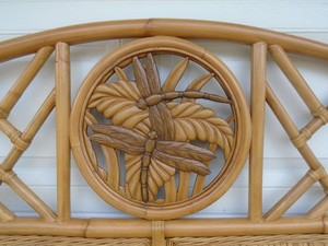 Dragonfly Fretwork Bamboo Queen Size Headboard Rattan West Indies Chippendale