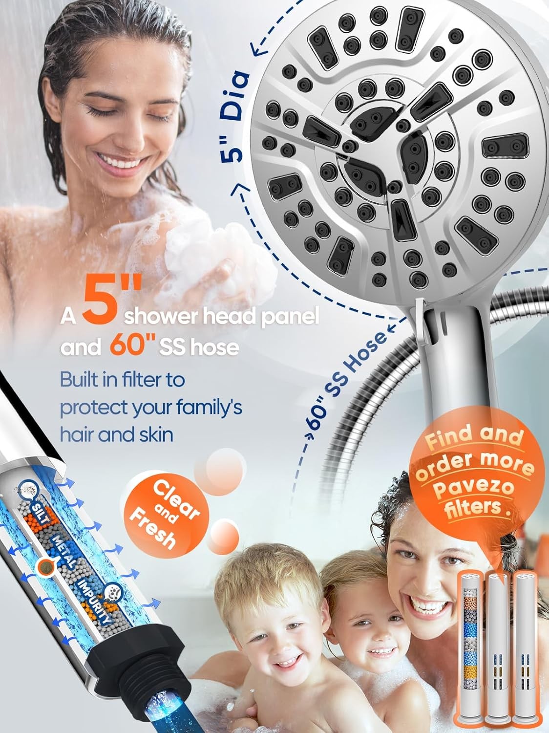 High Pressure Shower Head with Handheld 10 Spray Modes Magnetic Shower Head US⭐