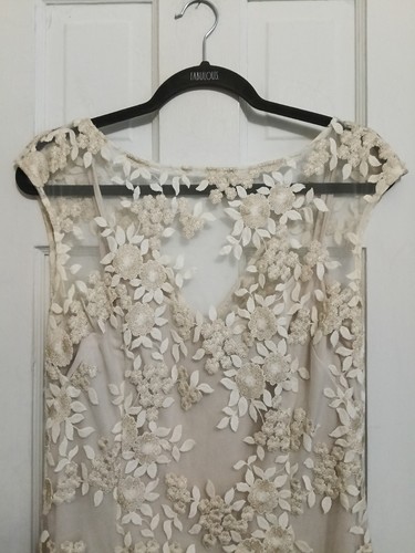 Lauren Ralph Lauren Dress Ivory Lace Embroidered Sz 12 Slip Inside B9 - Picture 4 of 7