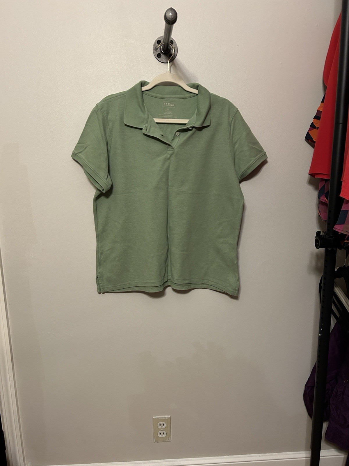 L.L.Bean Men's XL Green 100% Cotton Short Sleeve Polo Shirt, Collared, Button