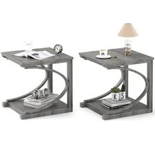 2PCS 24'' Side End Table w/ Storage Shelf & Rubber Wood Frame for Small Space