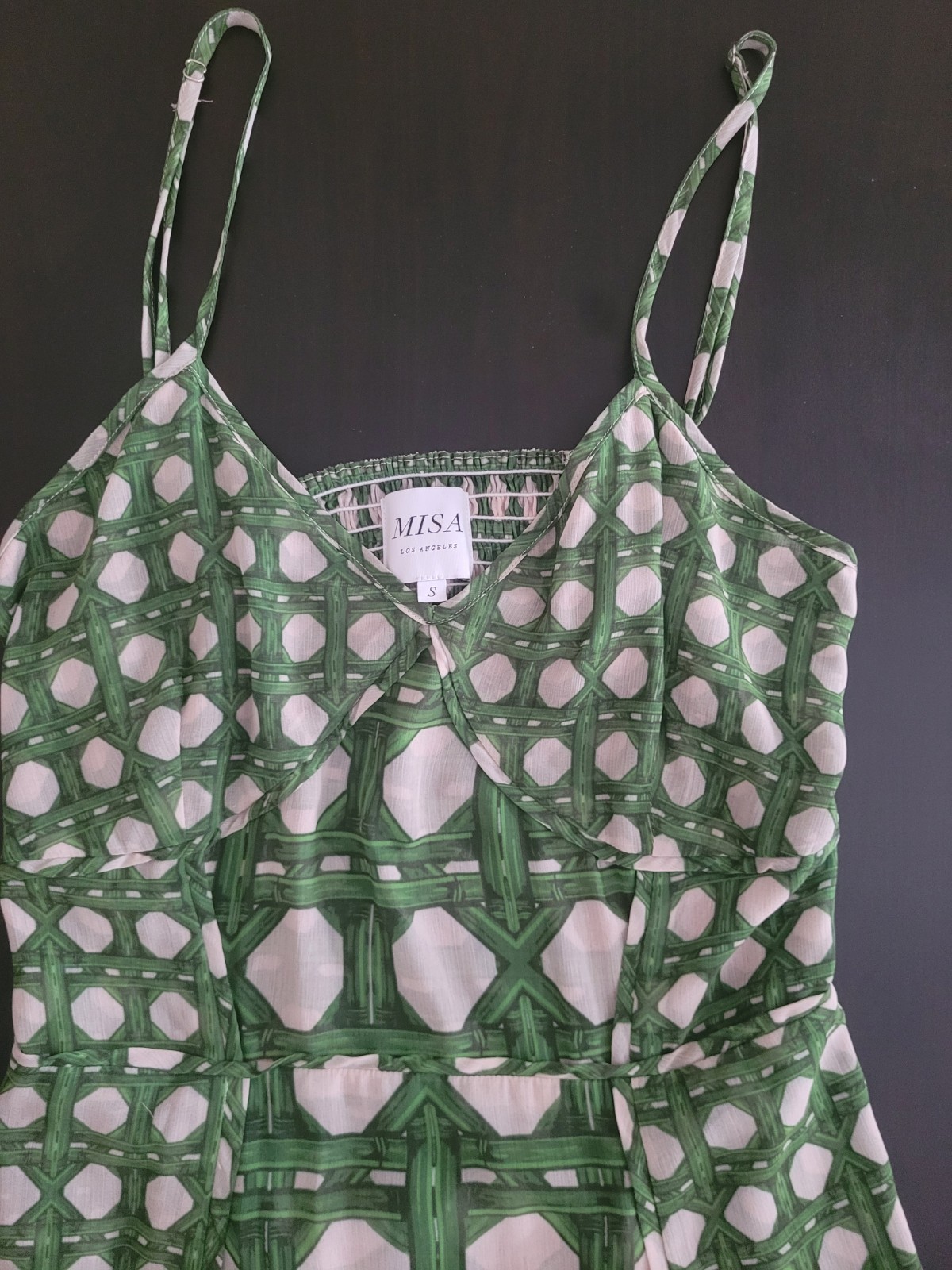 Misa Green/White Geometric Midi  Dress Size - S (NEW & Never worn) image 5