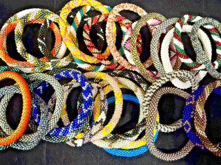 30 Glass Multi Color Seed Bead Hand Woven Bangles
