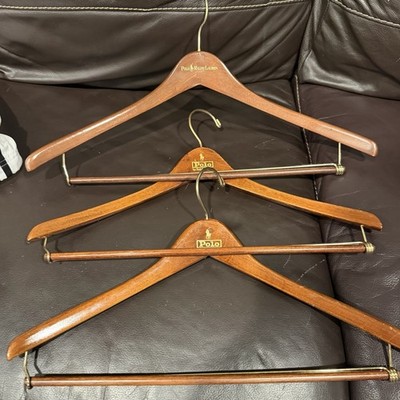Polo Ralph Lauren Wooden Suit Hanger Closet Clothes Pants Bar Brown Finish 3