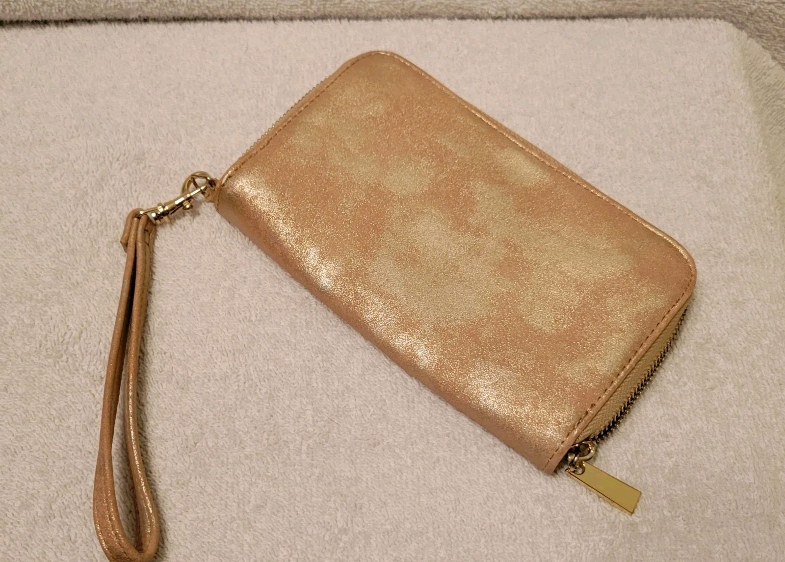 Gold Wristlet Clutch Bag Gold Hardware Zip Closure Small