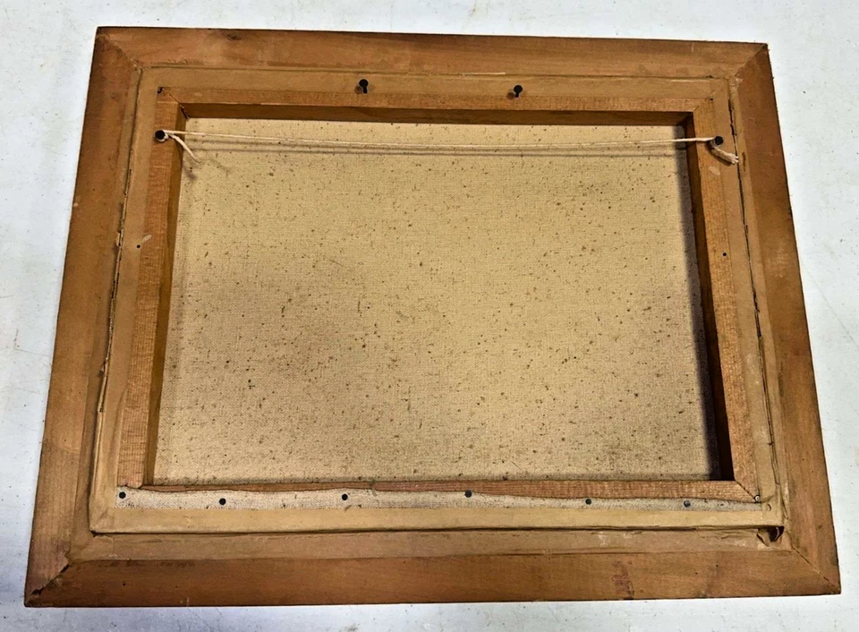 Antigua pintura de paisaje enmarcada sobre lienzo marco dorado ornamentado firmada-15” H x 19” l Foto 3 de 4