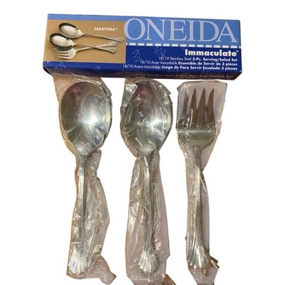 3 pc set Oneida SARATOGA Flatware Casserole Spoons & Cold Meat Serving Fork NEW