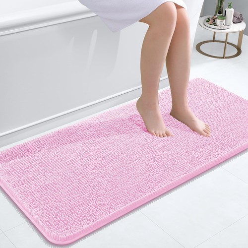 OLANLY Badteppiche 47x20, extra weiche saugfähige Chenille Badteppiche, Gummib...
