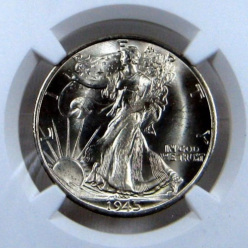 1945 Walking Liberty Half Dollar 50C NGC MS65 BLAST WHITE FINAL YEAR OF WW2