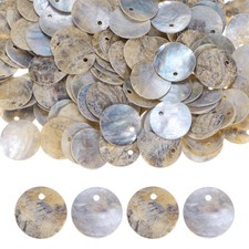 300-Pack Natural Flat Round Seashells, 15mm Drop Charm Beads Natural Color