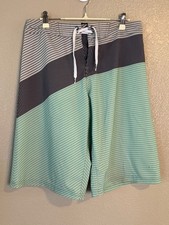 OP FLEX 4-Way Stretch Board Shorts 28 Gray Mint Stripe Surf Swim Coastal Cool