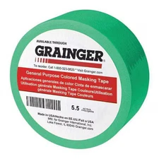 Masking Tape, 1/4 In W X 60 Yd L, 5.5 Mil Thick, Green, Rubber Adhesive, 144