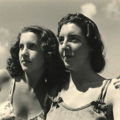 Vintage Photo Two Pretty Women Close-up Portrait Beach Bikini Summer Retro Hair
